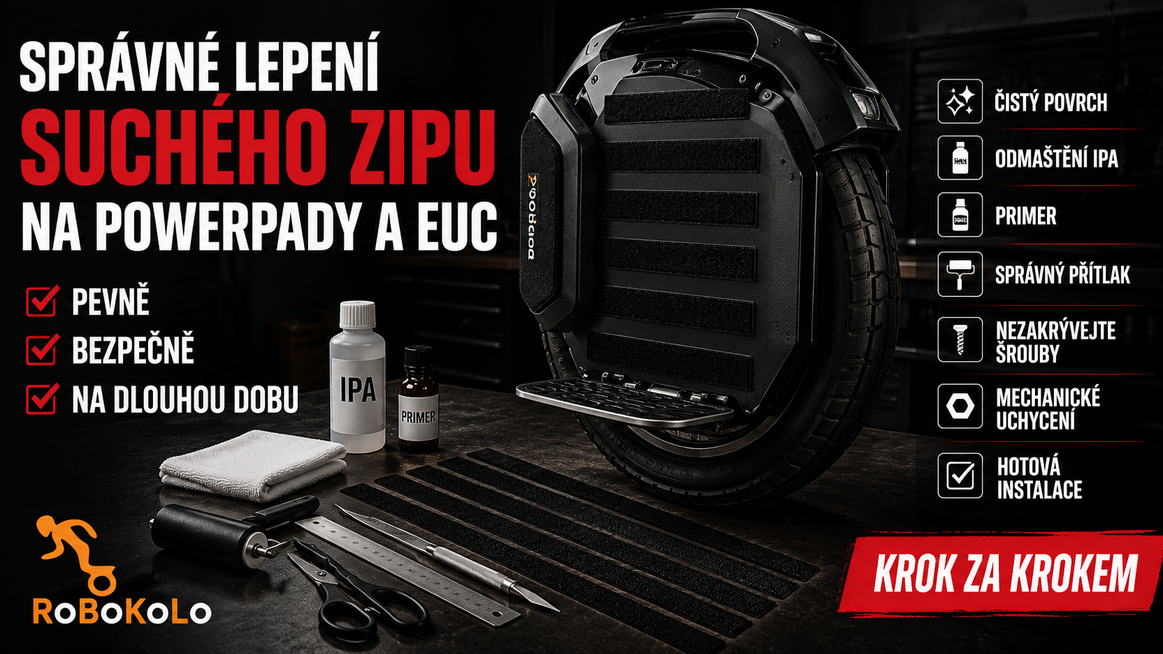 Suchý zip na jednokolku – jak ho správně nalepit